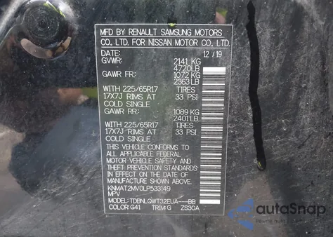 2020 Nissan Rogue Sv Intelligent Awd z USA, uszkodzony, nr VIN KNMAT2MV0LP533149